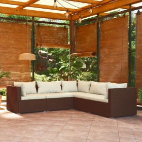 Set muebles de jardín 5 piezas y cojines ratán sintético marrón en Conjuntos de jardín | Comprar online en Foru.es