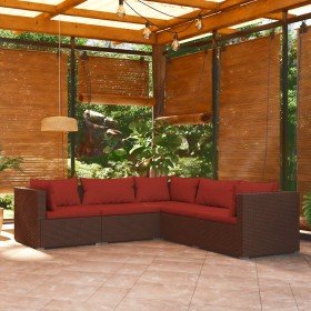 Set sofás de jardín 5 piezas y cojines ratán sintético marrón en Conjuntos de jardín | Comprar online en Foru.es