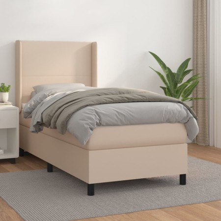 Cama box spring con colchón cuero sintético capuchino 100x200cm de vidaXL, Camas y somieres - Ref: Foro24-3132368, Precio: 34...