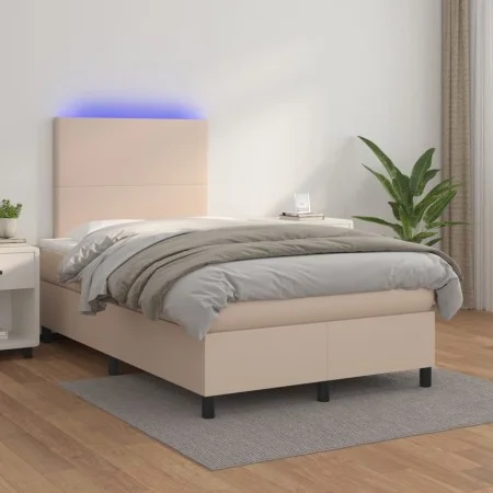 Box spring bed LED mattress cappuccino synthetic leather 120x200cm by vidaXL, Beds and slatted bases - Ref: Foro24-3135818, P...