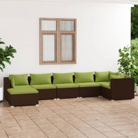 Set muebles de jardín 7 piezas y cojines ratán sintético marrón en Conjuntos de jardín | Comprar online en Foru.es
