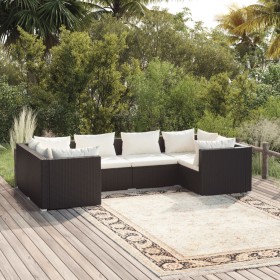 Set sofás de jardín 6 piezas y cojines ratán sintético negro en Conjuntos de jardín | Comprar online en Foru.es