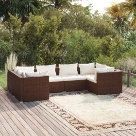 Set muebles de jardín 6 piezas y cojines ratán sintético marrón en Conjuntos de jardín | Comprar online en Foru.es