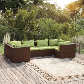 Set muebles de jardín 6 piezas y cojines ratán sintético marrón en Conjuntos de jardín | Comprar online en Foru.es