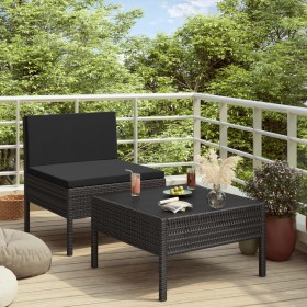 Set muebles de jardín 2 piezas y cojines ratán sintético negro en Conjuntos de jardín | Comprar online en Foru.es
