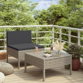 Set de muebles de jardín 2 pzas y cojines ratán sintético gris en Conjuntos de jardín | Comprar online en Foru.es
