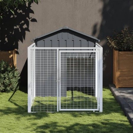 Caseta perros con corral acero galvanizado gris 117x201x123 cm de vidaXL, Casetas para perros - Ref: Foro24-172351, Precio: 2...