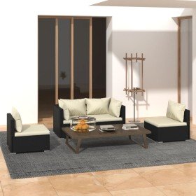 Set de muebles de jardín 4 pzas y cojines ratán sintético negro en Conjuntos de jardín | Comprar online en Foru.es