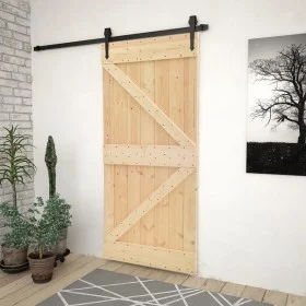 Puerta corredera con herrajes madera maciza de pino 80x210 cm de vidaXL, Puertas - Ref: Foro24-3057486, Precio: 192,70 €, Des...
