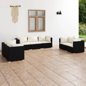Set de muebles de jardín 7 pzas y cojines ratán sintético negro en Conjuntos de jardín | Comprar online en Foru.es