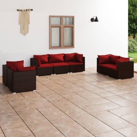 Set muebles de jardín 7 piezas y cojines ratán sintético marrón en Conjuntos de jardín | Comprar online en Foru.es