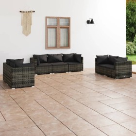 Set de muebles de jardín 7 pzas y cojines ratán sintético gris en Conjuntos de jardín | Comprar online en Foru.es