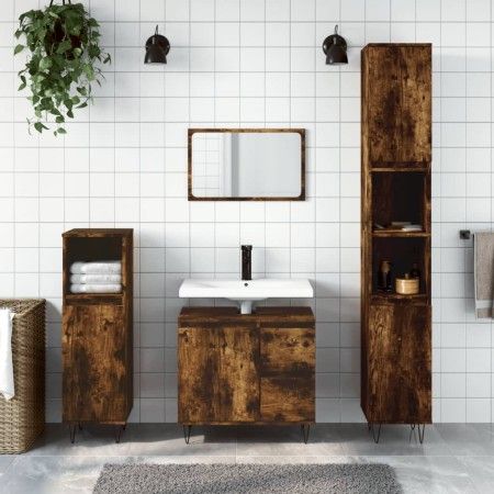 Set de muebles baño 3 pzas madera contrachapada roble ahumado de vidaXL, Muebles de baño - Ref: Foro24-3190226, Precio: 192,0...