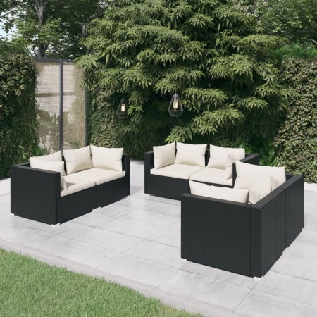 Set de muebles de jardín 6 pzas y cojines ratán sintético negro en Conjuntos de jardín | Comprar online en Foru.es