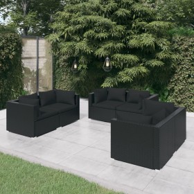 Set de muebles de jardín 6 pzas y cojines ratán sintético negro en Conjuntos de jardín | Comprar online en Foru.es