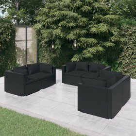 Set de muebles de jardín 6 pzas y cojines ratán sintético negro en Conjuntos de jardín | Comprar online en Foru.es