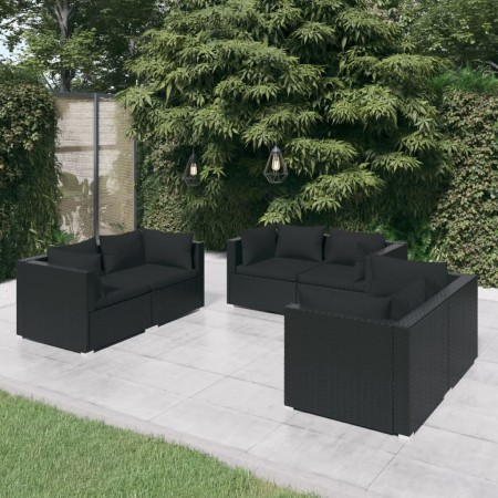 Set de muebles de jardín 6 pzas y cojines ratán sintético negro en Conjuntos de jardín | Comprar online en Foru.es