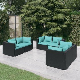 Set de muebles de jardín 6 pzas y cojines ratán sintético negro en Conjuntos de jardín | Comprar online en Foru.es