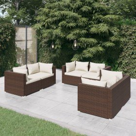 Set muebles de jardín 6 pzas y cojines ratán sintético marrón en Conjuntos de jardín | Comprar online en Foru.es