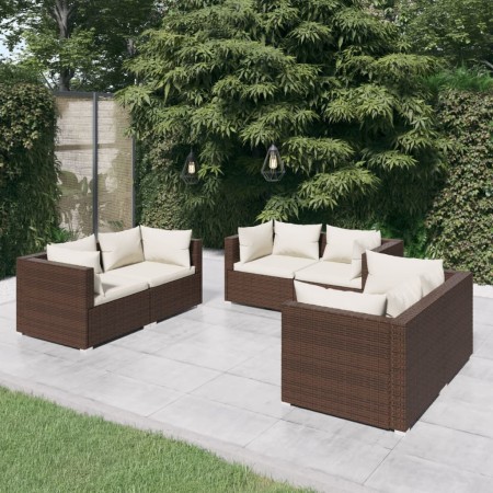 Set muebles de jardín 6 pzas y cojines ratán sintético marrón en Conjuntos de jardín | Comprar online en Foru.es