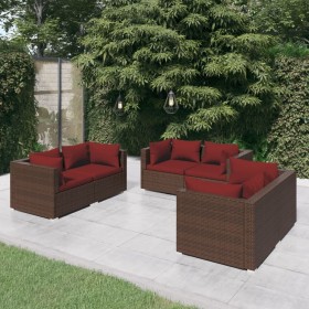 Set muebles de jardín 6 piezas y cojines ratán sintético marrón en Conjuntos de jardín | Comprar online en Foru.es