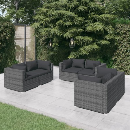 Set de muebles de jardín 6 pzas y cojines ratán sintético gris en Conjuntos de jardín | Comprar online en Foru.es