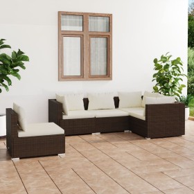 Set muebles de jardín 5 piezas y cojines ratán sintético marrón en Conjuntos de jardín | Comprar online en Foru.es
