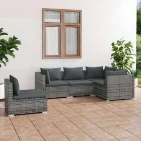 Set de muebles de jardín 5 pzas y cojines ratán sintético gris en Conjuntos de jardín | Comprar online en Foru.es
