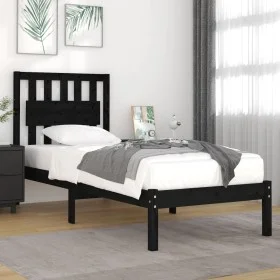 Solid black pine wood bed frame 75x190 cm by vidaXL, Beds and slatted bases - Ref: Foro24-3103897, Price: 119,71 €, Discount: %