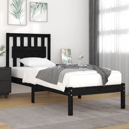 Estructura de cama madera maciza de pino negro 75x190 cm de vidaXL, Camas y somieres - Ref: Foro24-3103897, Precio: 121,38 €,...