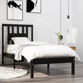 Black single solid wood bed frame 75x190 cm by vidaXL, Beds and slatted bases - Ref: Foro24-3104027, Price: 113,09 €, Discoun...