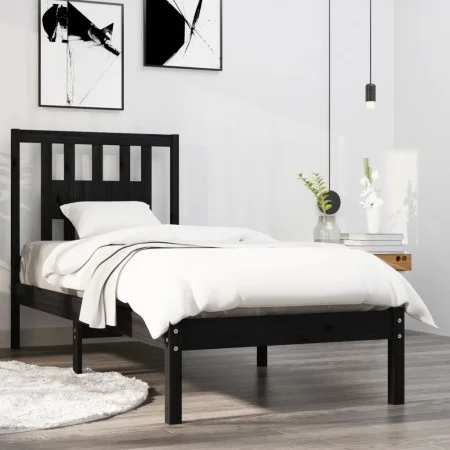 Black single solid wood bed frame 75x190 cm by vidaXL, Beds and slatted bases - Ref: Foro24-3104027, Price: 113,09 €, Discoun...