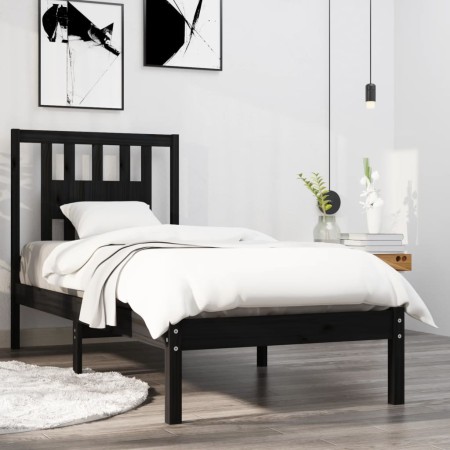 Estructura de cama madera maciza individual negra 75x190 cm de vidaXL, Camas y somieres - Ref: Foro24-3104027, Precio: 114,61...