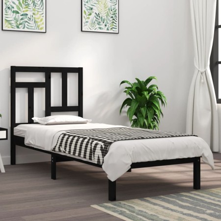 Estructura de cama madera maciza individual negra 75x190 cm de vidaXL, Camas y somieres - Ref: Foro24-3104507, Precio: 111,10...
