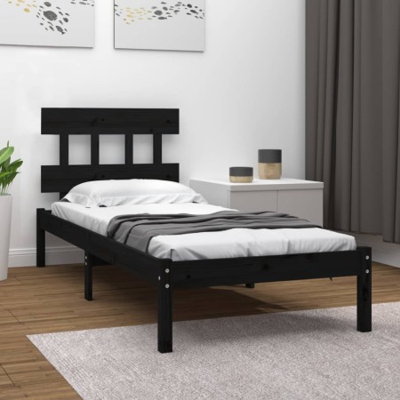Estructura de cama madera maciza individual negra 75x190 cm de vidaXL, Camas y somieres - Ref: Foro24-3104702, Precio: 109,63...