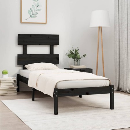 Estructura de cama madera maciza individual negra 75x190 cm de vidaXL, Camas y somieres - Ref: Foro24-3104637, Precio: 107,07...