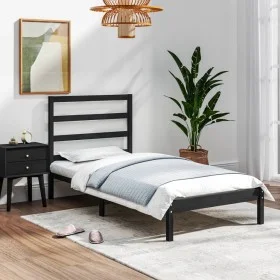 Estructura de cama madera maciza individual negra 75x190 cm de vidaXL, Camas y somieres - Ref: Foro24-3104897, Precio: 107,02...