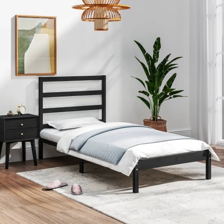 Estructura de cama madera maciza individual negra 75x190 cm de vidaXL, Camas y somieres - Ref: Foro24-3104897, Precio: 108,45...
