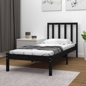 Estructura de cama madera maciza de pino negro 75x190 cm de vidaXL, Camas y somieres - Ref: Foro24-3105035, Precio: 117,41 €,...