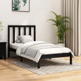 Solid black pine wood bed frame 75x190 cm by vidaXL, Beds and slatted bases - Ref: Foro24-3105124, Price: 108,75 €, Discount: %
