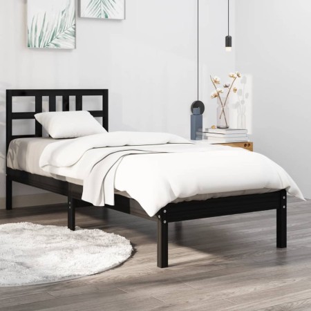 Estructura de cama madera maciza individual negra 75x190 cm de vidaXL, Camas y somieres - Ref: Foro24-3105369, Precio: 112,08...