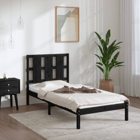 Estructura de cama madera maciza individual negra 75x190 cm de vidaXL, Camas y somieres - Ref: Foro24-3105564, Precio: 118,58...
