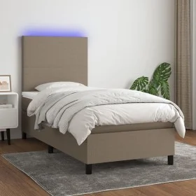 Cama box spring colchón y luces LED tela gris taupe 100x200 cm de vidaXL, Camas y somieres - Ref: Foro24-3134697, Precio: 378...