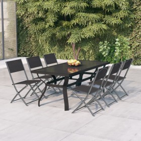Juego de comedor de jardín 7 piezas con cojines gris y negro en Conjuntos de jardín | Comprar online en Foru.es