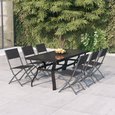 Juego de comedor de jardín 7 piezas con cojines gris y negro en Conjuntos de jardín | Comprar online en Foru.es
