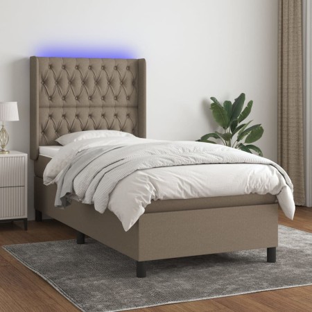 Cama box spring colchón y luces LED tela gris taupe 100x200 cm de vidaXL, Camas y somieres - Ref: Foro24-3138537, Precio: 413...