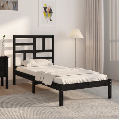 Estructura de cama madera maciza individual negra 75x190 cm de vidaXL, Camas y somieres - Ref: Foro24-3105914, Precio: 118,62...