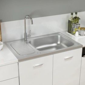 Fregadero escurridor plateado 800x500x155 mm acero inoxidable de vidaXL, Fregaderos - Ref: Foro24-147232, Precio: 118,86 €, D...