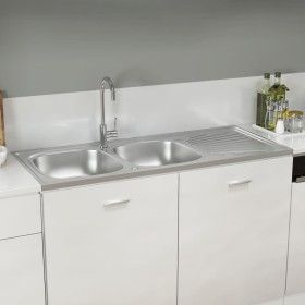 Fregadero de cocina doble seno acero inoxidable 1200x500x155 mm de vidaXL, Fregaderos - Ref: Foro24-147238, Precio: 158,73 €,...