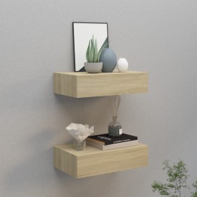 Estantes de pared con cajón 2 uds MDF roble 40x23,5x10 cm de vidaXL, Estantes y estanterías - Ref: Foro24-330248, Precio: 71,...